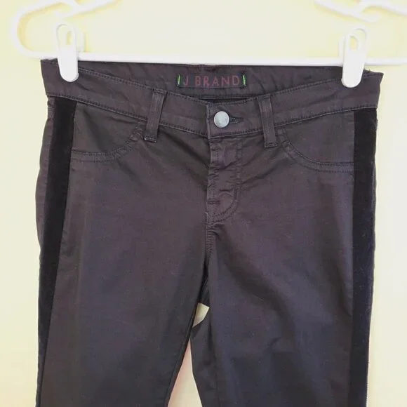 J Brand Skinny Leg Pants With Velvet Tuxedo Stripe Black Womens Size 25 - Picture 3 of 13